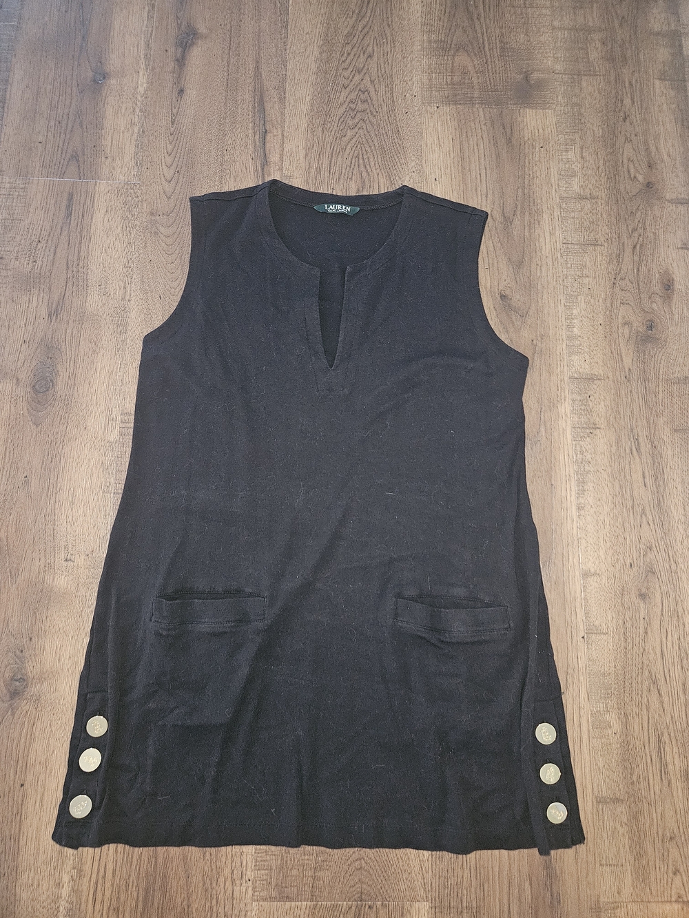 Lauren Ralph Lauren Black Sleeveless Knit Dress with Button Detail